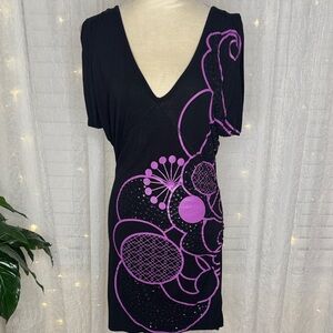 Chic Black Dress with Purple Accents NWOT
